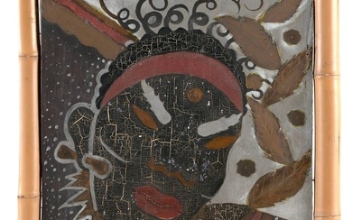 AMERICAN SCHOOL (20th Century,), Art Deco-style portrait of a woman., Mixed media with copper on
