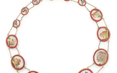 AN ANTIQUE MICROMOSAIC RIVIERE NECKLACE, 19TH CENTURY