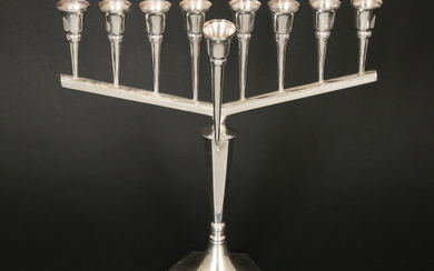 AN EZADA ART DECO STYLE STERLING SILVER HANNUKAH LAMP
