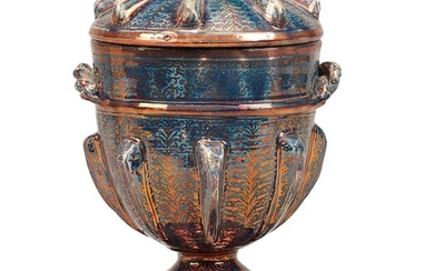 AN HISPANO-MORESQUE BLUE AND COPPER-LUSTRE VASE AND COVER, 19TH CENTURY