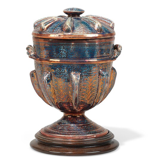 AN HISPANO-MORESQUE BLUE AND COPPER-LUSTRE VASE AND COVER, 19TH CENTURY