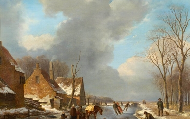 ANDREAS SCHELFHOUT(1787 La Haye 1870)Plaisir de la glace. 1824-29.Huile sur bois. Signé en bas à...