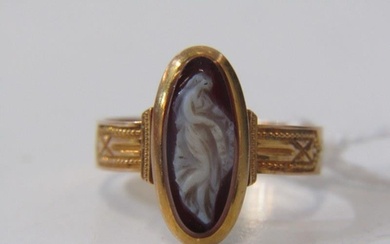 ANTIQUE GOLD HARD STONE RING, oval intaglio set in a yellow ...