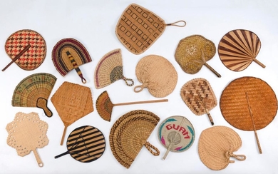 APPROX. SEVENTEEN MICRONESIAN AND AFRICAN FIXED HAND FANS Includes several from Java, Bali and the Hawaiian Islands made from raffia...