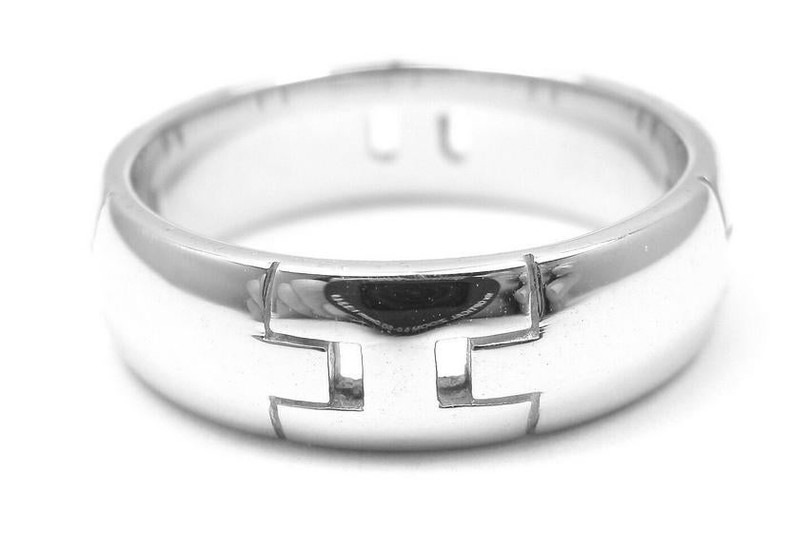AUTHENTIC HERMES 18K WHITE GOLD HERCULES "H" BAND RING