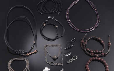 Aaggaard and Rauf. A collection of men's jewelery made of sterling silver, leather, rubber, lava stone