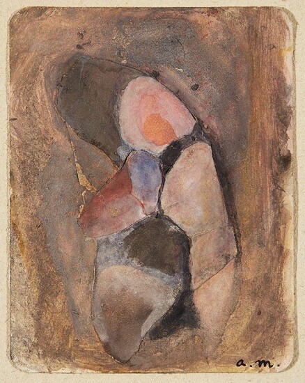 Adrien de Menasce, Egyptian/British 1925-1995 - Two figures, c.1960s; gouache and collage on card, signed with initials lower right 'A.M.' and inscribed on the reverse 'Zurich London', 11.4 x 8.8 cm (mounted/unframed) Note: Adrien de Menasce was...