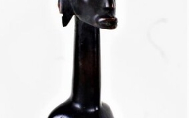African tribal carved fertility figure, depicting a long necked pregnant figure, 38.5cm high