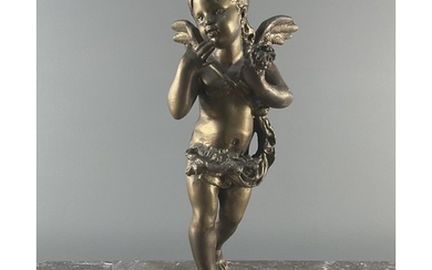 After Auguste Moreau, a polished bronze figure of a cherub, ...