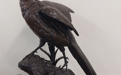 Alfred DUBUCAND (1828-1894) Le faisan au lézard Important bronze Signé H : 70 cm