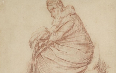 Alfred Wolmark, British/Polish 1877–1961 - Kneeling figure in robes; red chalk on paper, signed lower right 'Wolmark', 32 x 38 cm