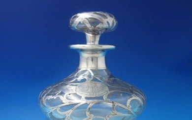 Alvin Glass Dresser Jar w/ Sterling Silver Overlay Floral 6" x 5"