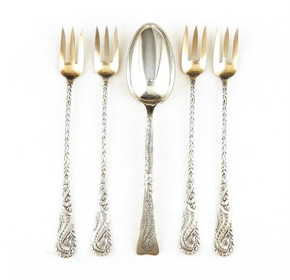 American silver seahorse-decorated flatware, Tiffany & Co, Towle (5pcs)