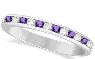 Amethyst and Diamond Semi-Eternity Channel Ring 14k White Gold 0.40ctw
