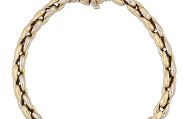 An 18ct two colour gold bracelet, of fancy belcher link design, clasp defective, London hallmarks, 1999, 21.9g