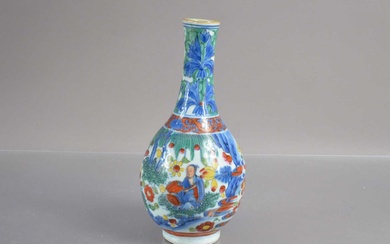 An 18th or 19th Century Chinese porcelain bottle vase with 'Cloberred' decoration