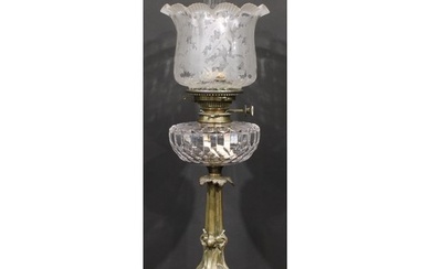 An Art Nouveau period brass table oil lamp, Hink's Duplex No...