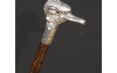 An Edwardian silver mounted novelty walking stick, the handl...