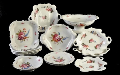 An English porcelain part dessert service painted with flowers
