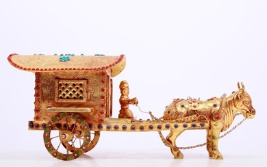 An Excellent Gilt-Bronze Gem-Inlaid 'Auspicious Beast' Carriage With A Buffalo