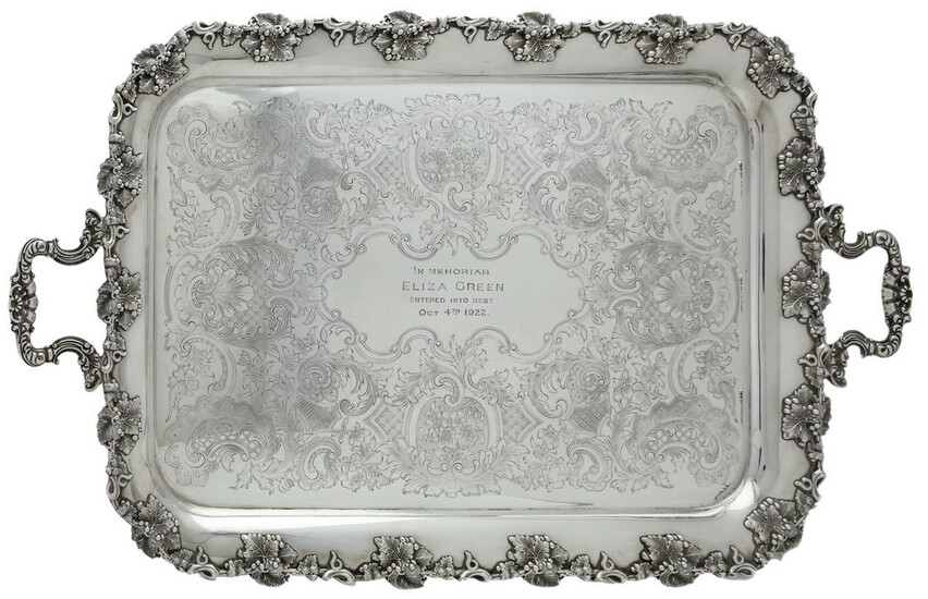 An Exceptional Quality, Large E.P.N.S. Tray Decorated with a grape and vine pattern trailing ar...
