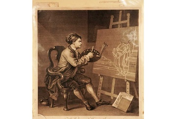 An antique engraving, 'William Hogarth 1764' and a 19th Century photograph