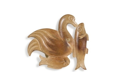An archaistic calcified jade 'bird and fish' carving Ming dynasty | 明 仿古玉鳥魚合雕珮