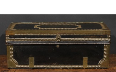 An early 19th century brass and studded leather mounted camp...