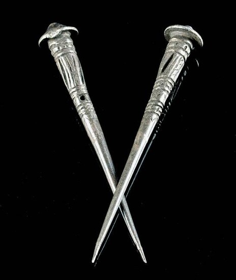 Ancient Holy Land Incised Silver Cloak Pins (pr)
