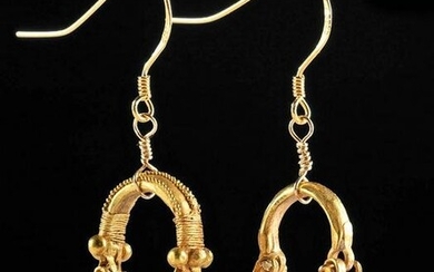 Ancient Parthian Gold Earrings - Chevron Form