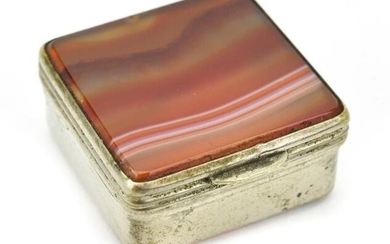 Antique 19th C Banded Agate Pill Box or Snuff Box