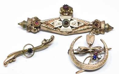Antique 19th C Low Karat Gold & Gold Filled Pins