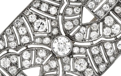 Antique Art Deco 5.50ct Diamond Platinum Filigree Geometric Open Brooch Pin