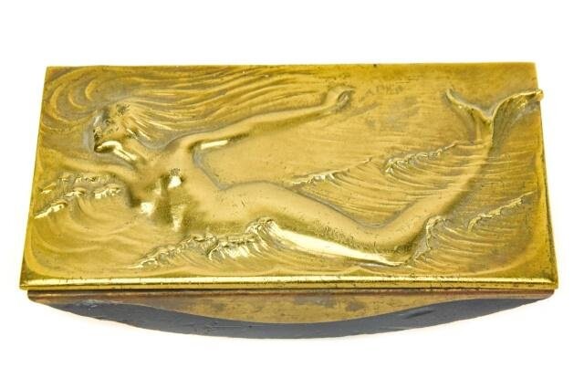 Antique Art Nouveau Brass Ink Blotter w Mermaid