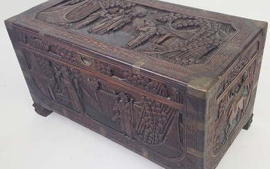 Antique Chinese Export Brass Bound Camphorwood Trunk, 19th Century