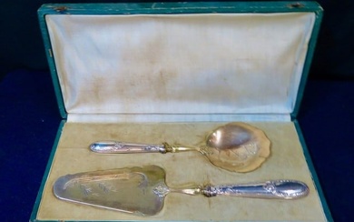 Antique Continental Silver w/ Gold Wash Dessert Set