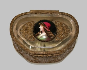 Antique French Bronze Crystal Jewelry Box Trinket