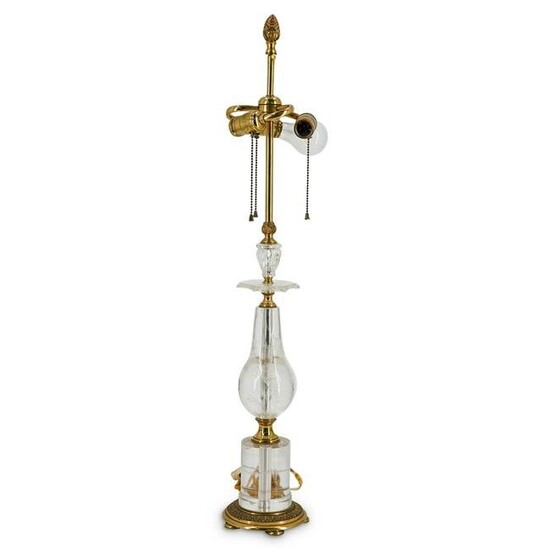 Antique French Empire Gilt Bronze & Rock Crystal Lamp