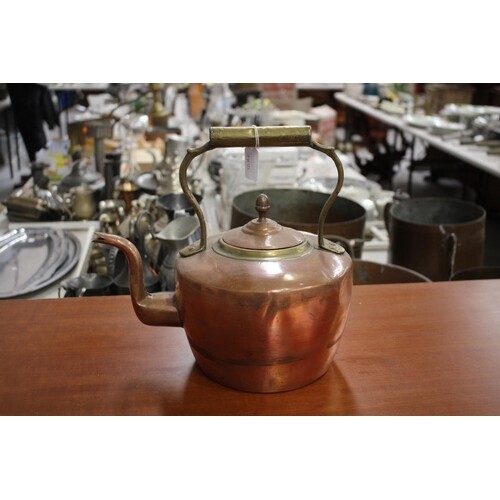 Antique French copper and brass teapot / kettle, approx 30cm...