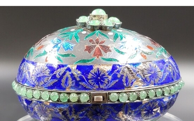 Antique Indian Mughal Jeweled Egg W/ Enamel Overlay 19C