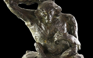 Antonio Ligabue (1899 - 1965) BABBUINO bronzo, cm 22,5x22x13; es. 15/16 sulla base: punzone della...