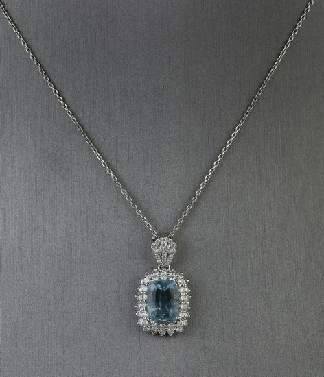 Aquamarine, diamond, and platinum pendant necklace