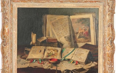 Arpad Romek "Still Life with Books" Oil on Canvas
