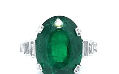 Art Deco Platinum 11.04 Ct. Emerald & Diamond Ring