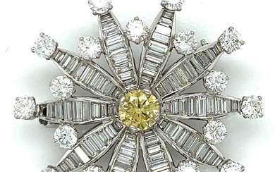 Art Deco Platinum GIA Certified Fancy Yellow Diamond Brooch