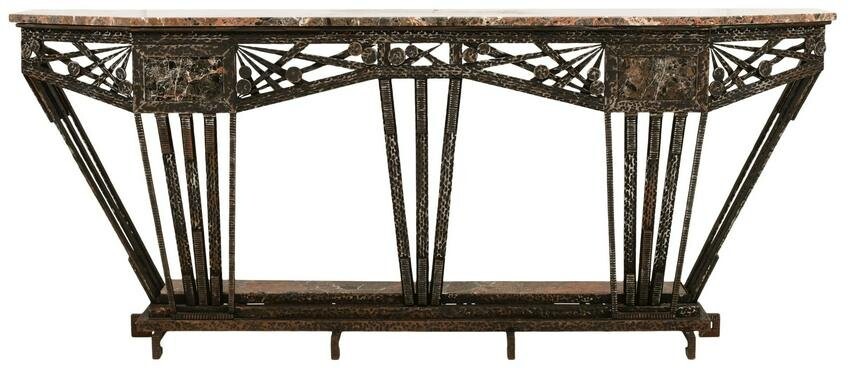 Art Deco Wrought Iron & Marble Console Table