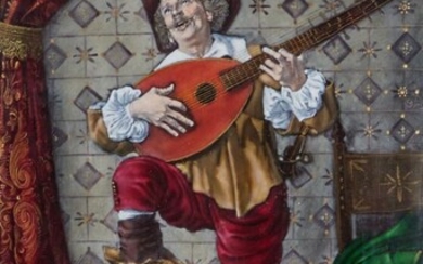 Attribué à SOYER THEOPHILE (1841-1915) "Le joueur de guitare" Email 25 x 17 cm