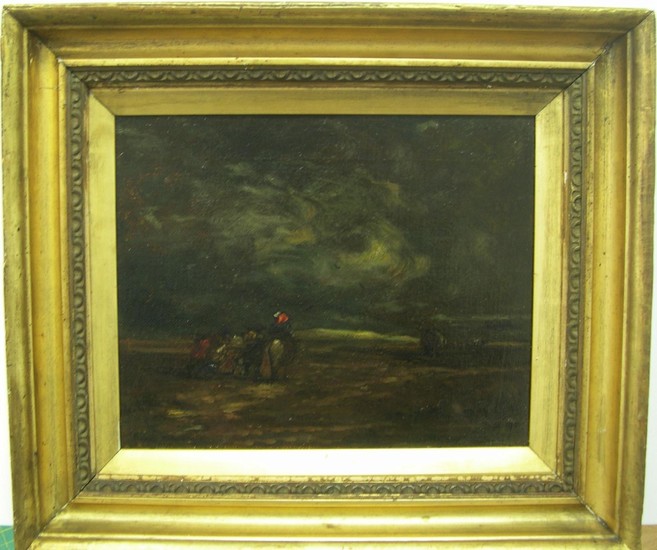Attributed to David Cox snr (1753-1859) oil “Horse & figures...