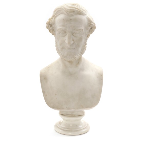 August Wilhelm Saabye: Portrait of Frederik Hammerich. A white marble bust. Signed and dated A. W. Saabÿe fecit 1881 and inscribed Fr. Hammerich. H. 70 cm.
