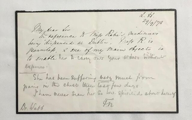 Autograph Letter Signed "FN". L(ea) H(urst), 29. IX. 1878.